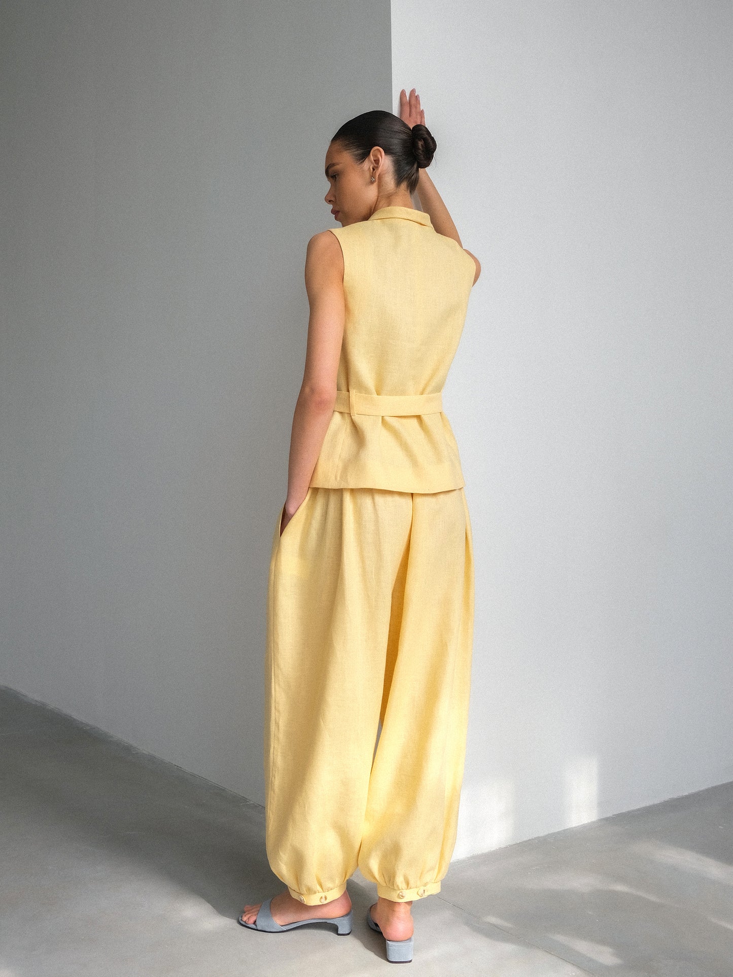 Linen Waistcoat with Shawl Collar, Yellow