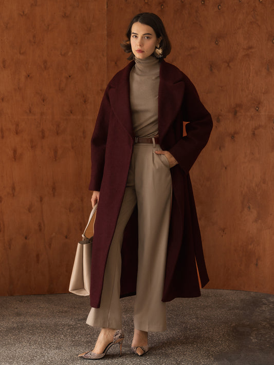 Double-Breasted Burgundy Coat with ribbon
