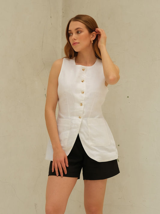 Linen Waistcoat, White