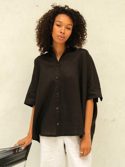 Linen Oversized Shirt, Black