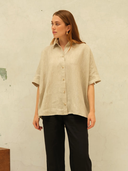 Linen Oversized Shirt, Natural Beige