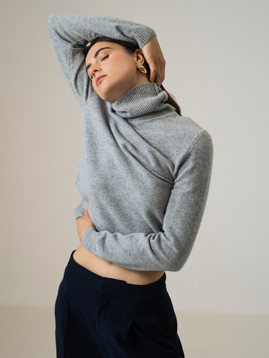 Merino Wool & Cashmere Turtleneck, Grey