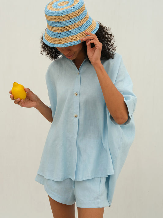Linen Oversized Shirt, Light Blue