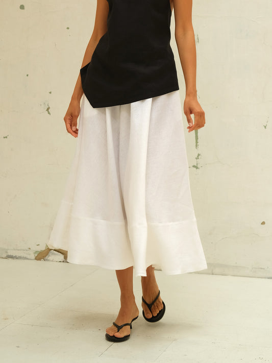 Linen Maxi Skirt, White