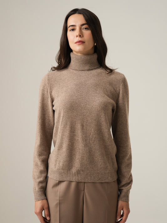 Merino Wool & Cashmere Turtleneck, Beige