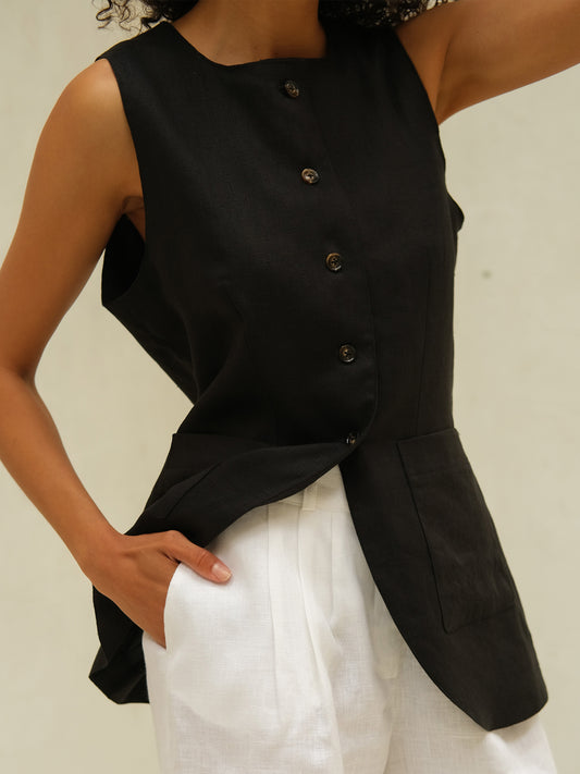 Linen Waistcoat, Black