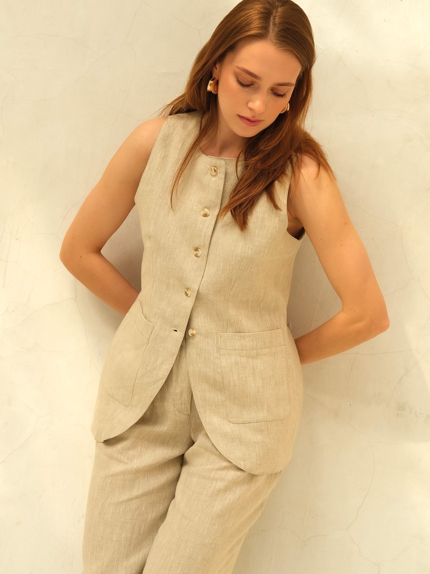 Linen Waistcoat, Natural Beige