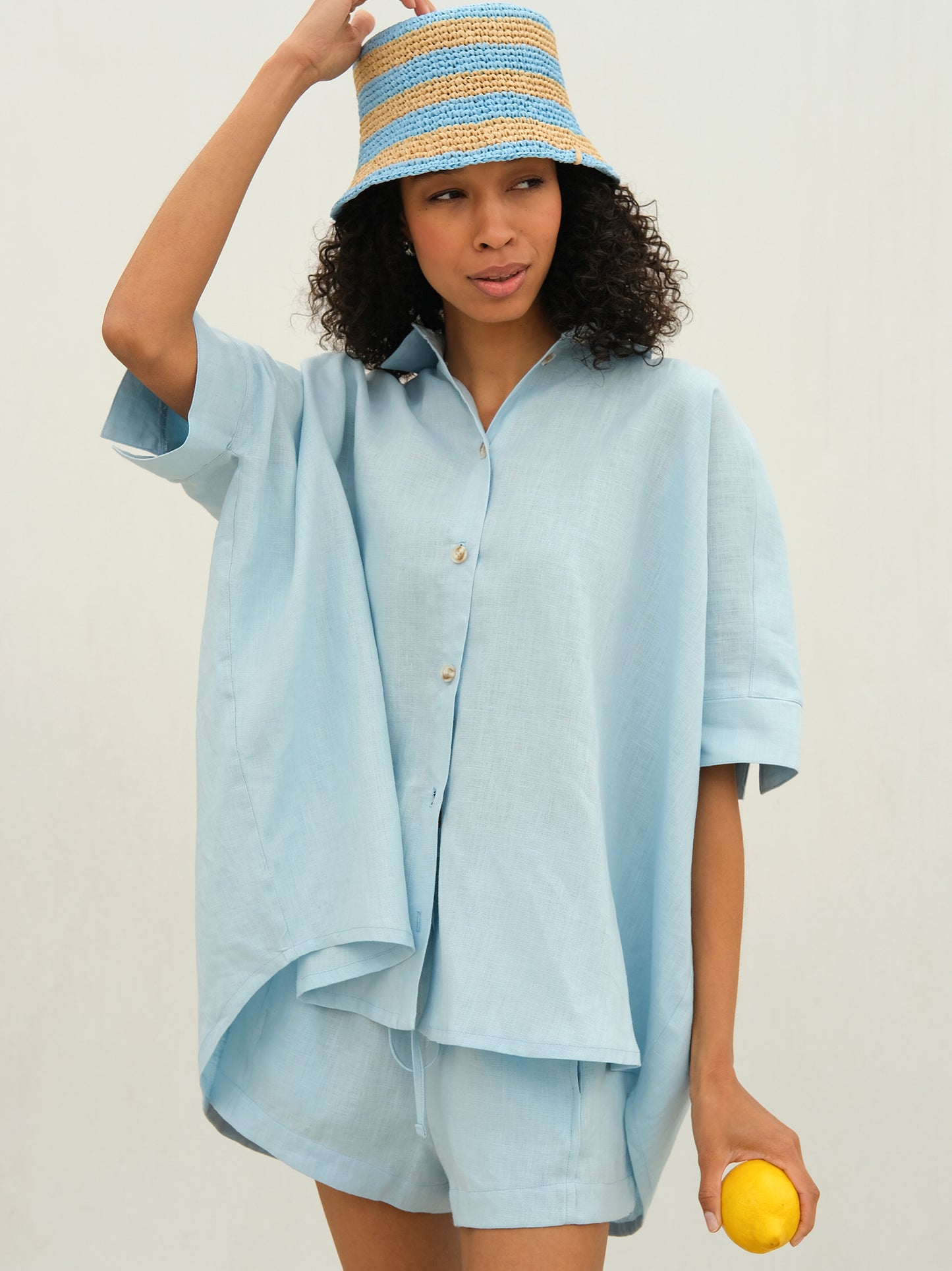 Linen Oversized Shirt, Light Blue