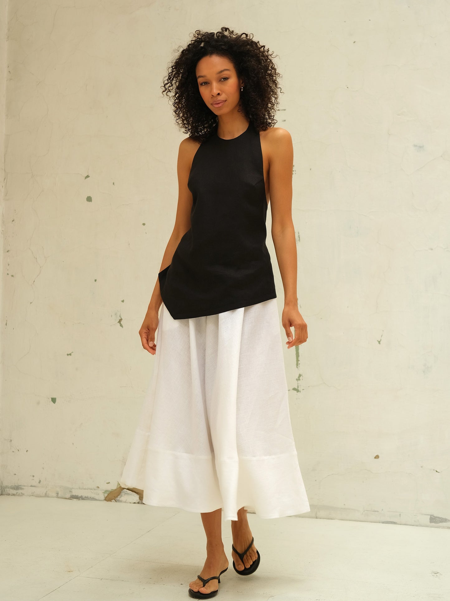 Linen Backless Top, Black