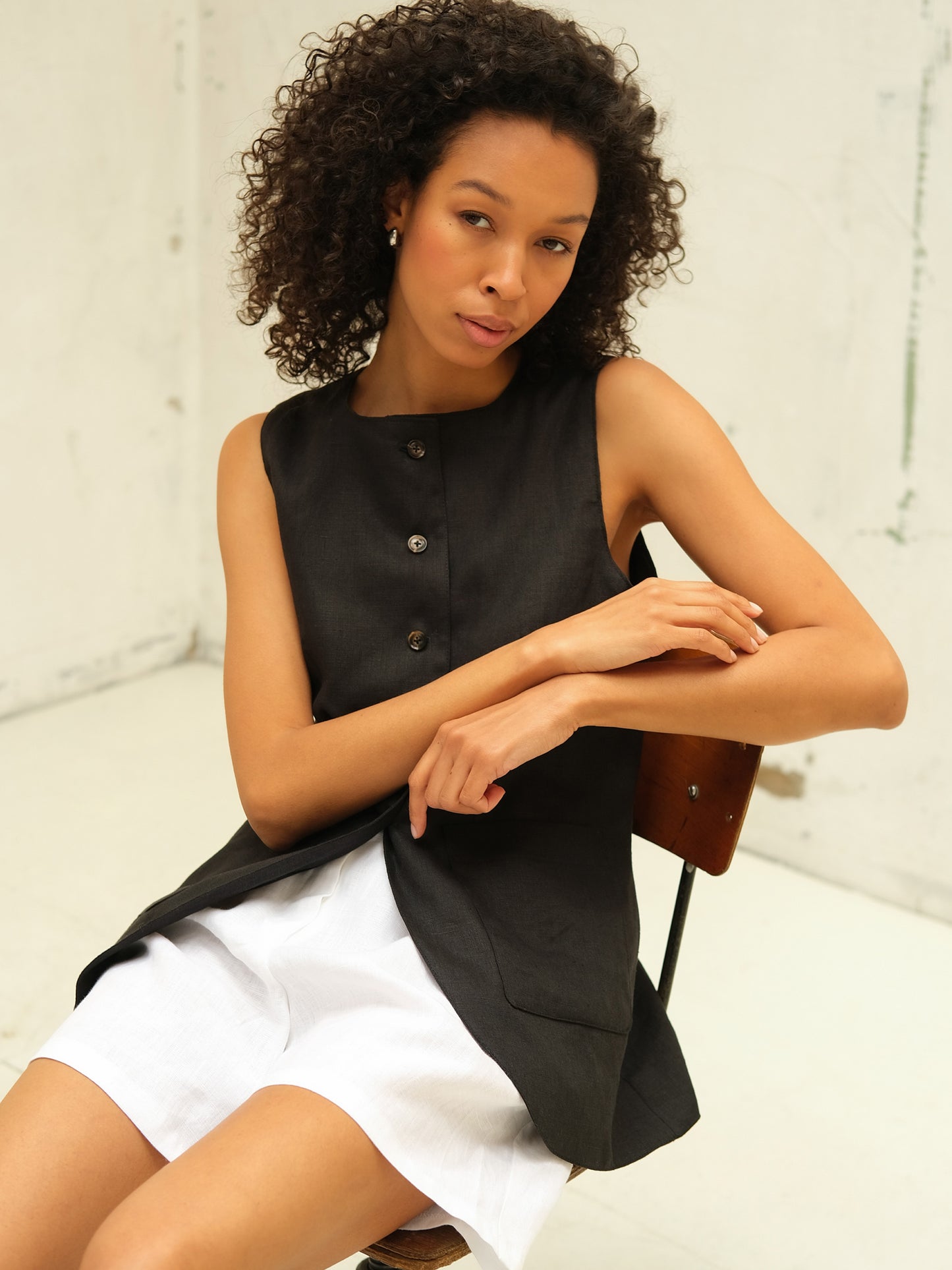 Linen Waistcoat, Black