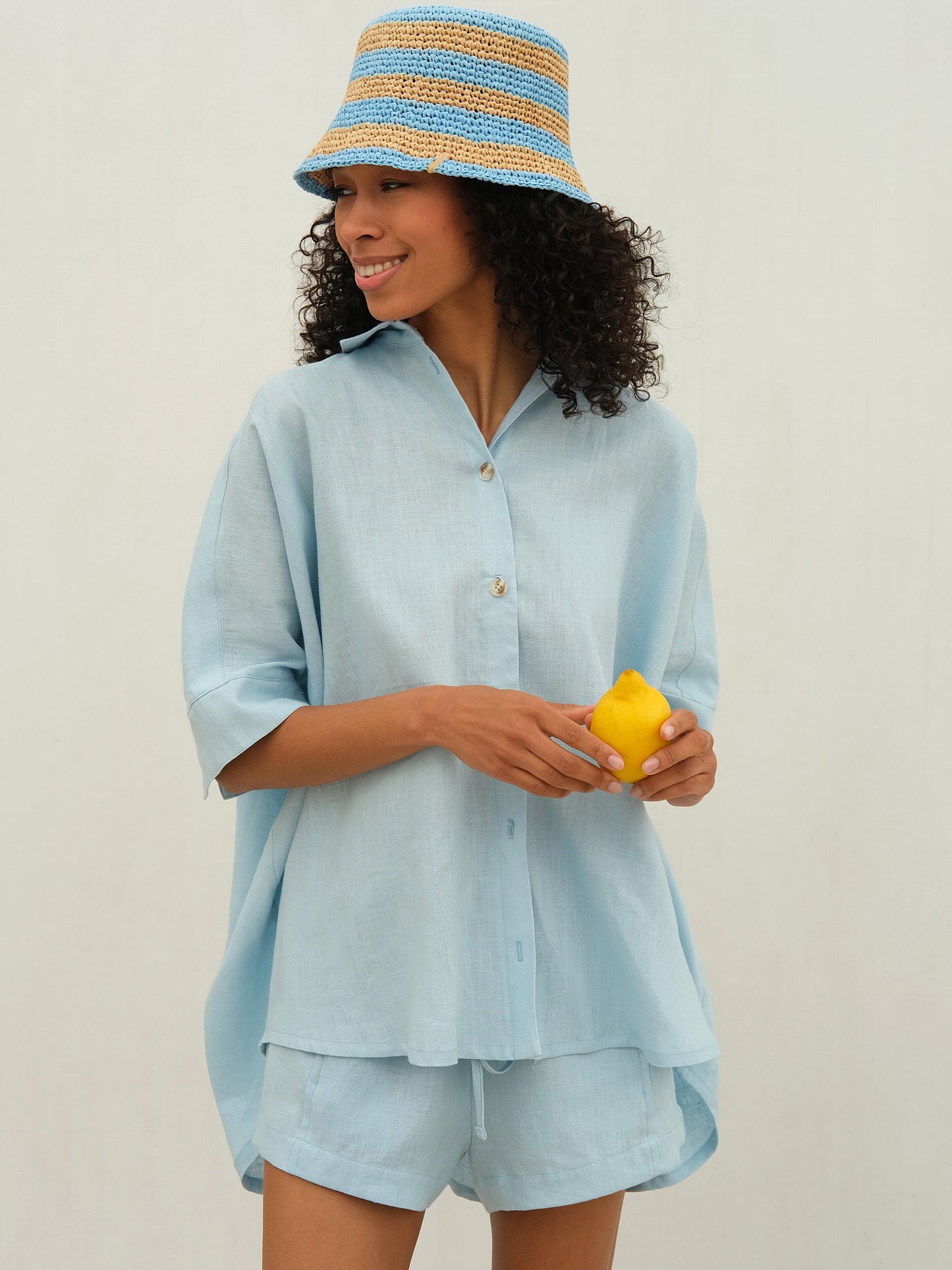 Linen Oversized Shirt, Light Blue
