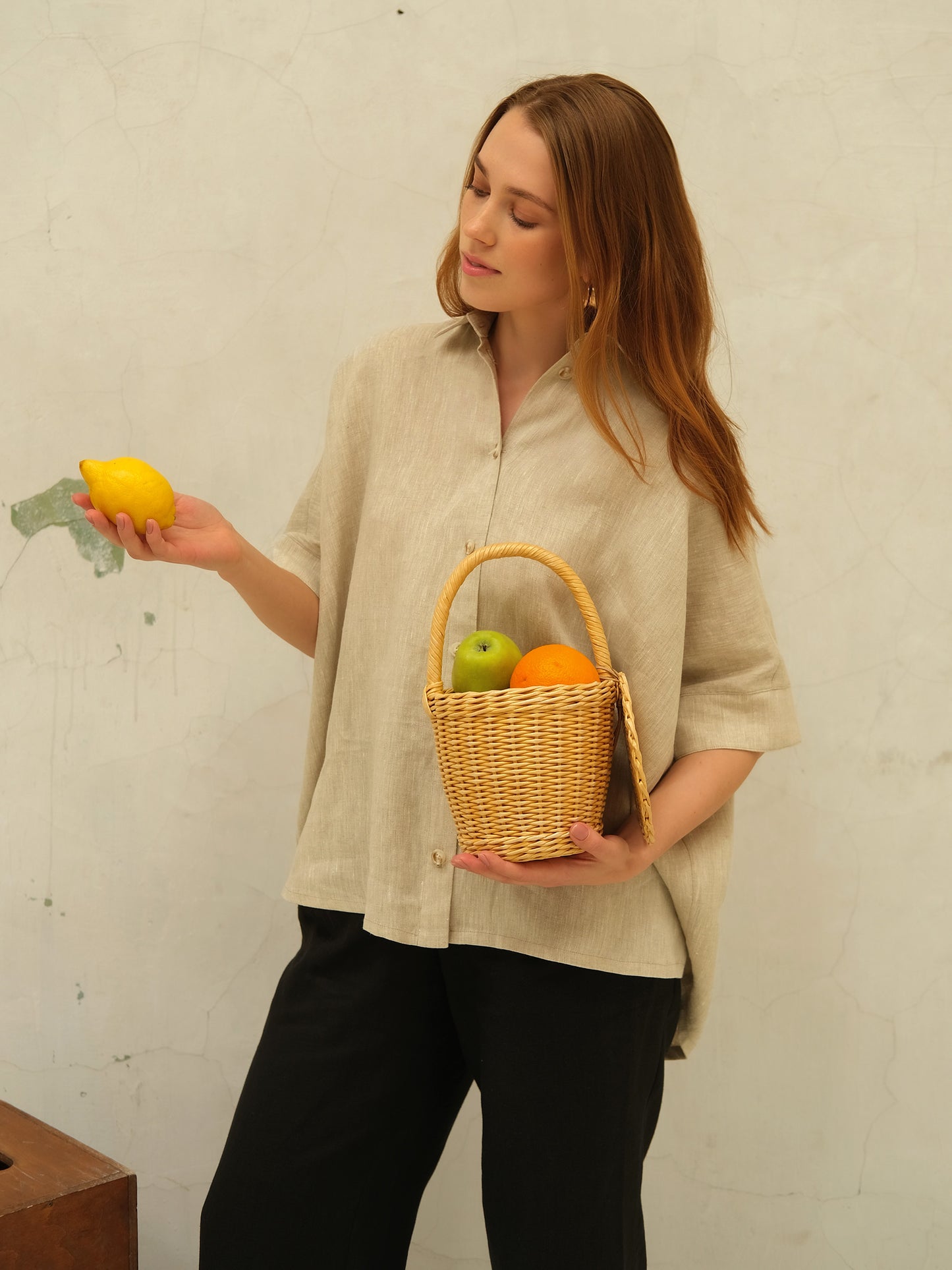 Linen Oversized Shirt, Natural Beige