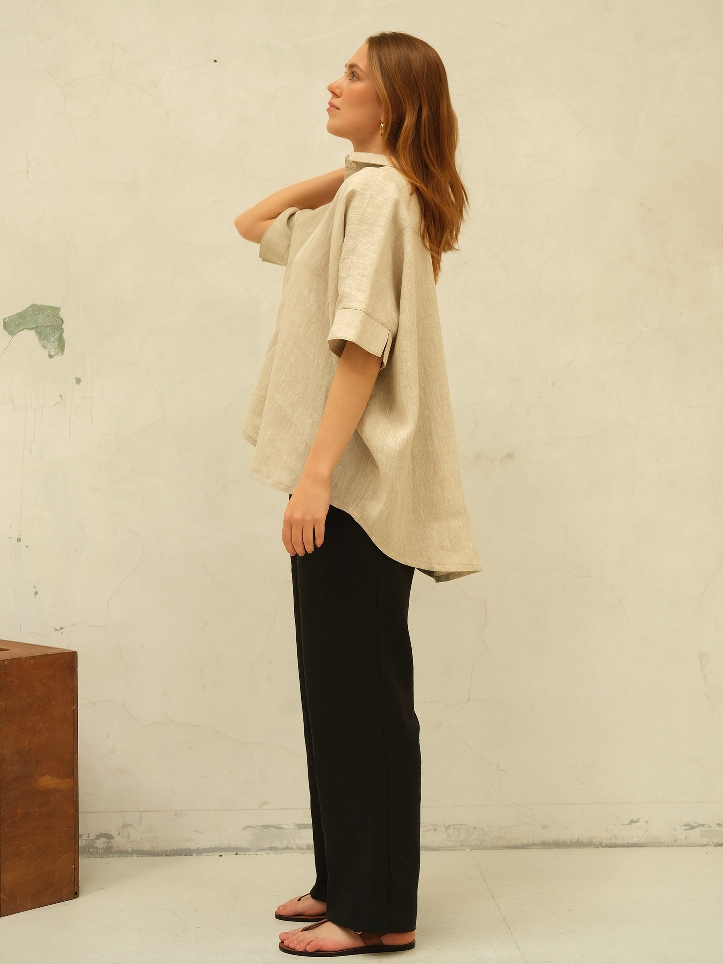 Linen Oversized Shirt, Natural Beige