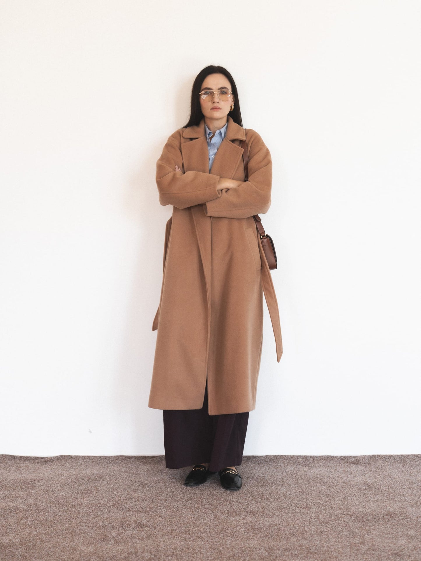 Camel Oversized Double-Breasted Long Coat