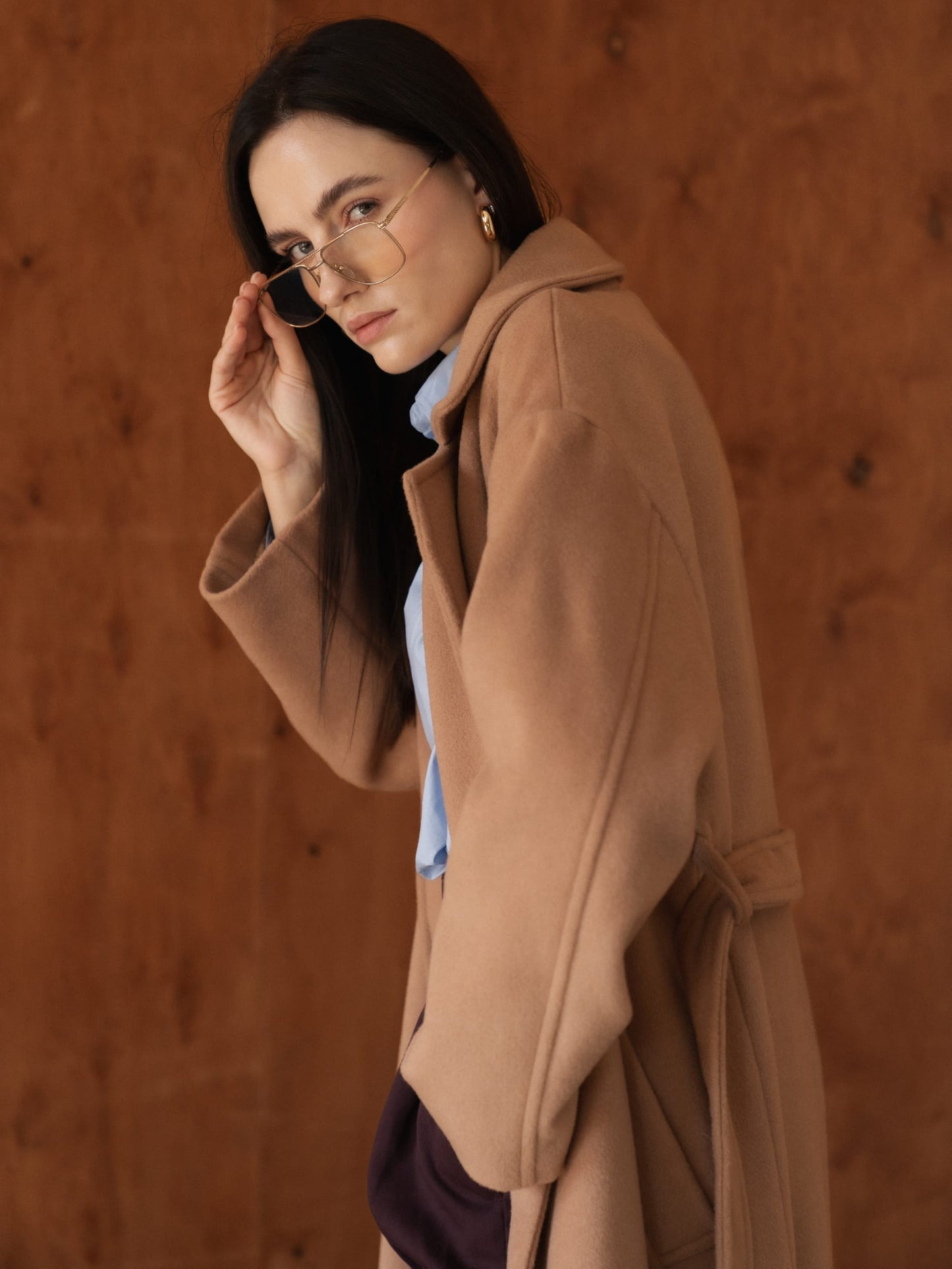 Camel Oversized Double-Breasted Long Coat