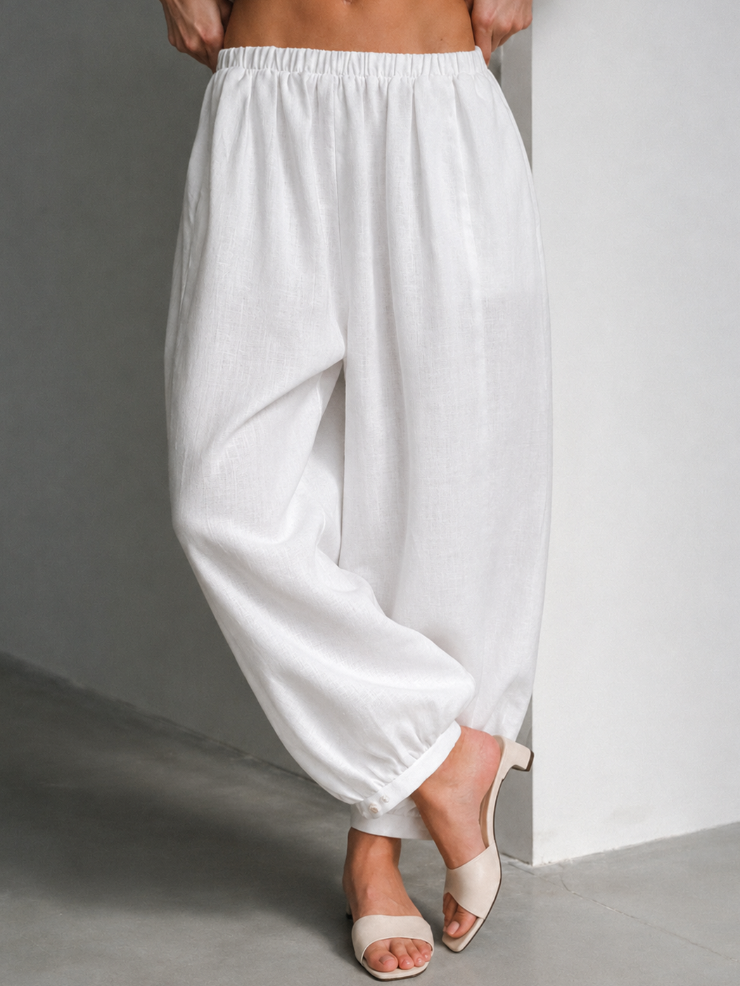 Linen Balloon Pants, White