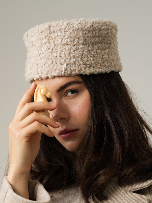 Merino Wool Pillbox Hat, Ivory