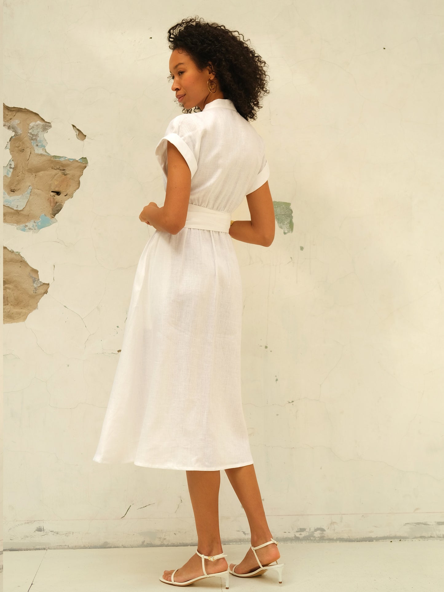 White Linen Wrap Midi Dress for Women – Effortless Elegance