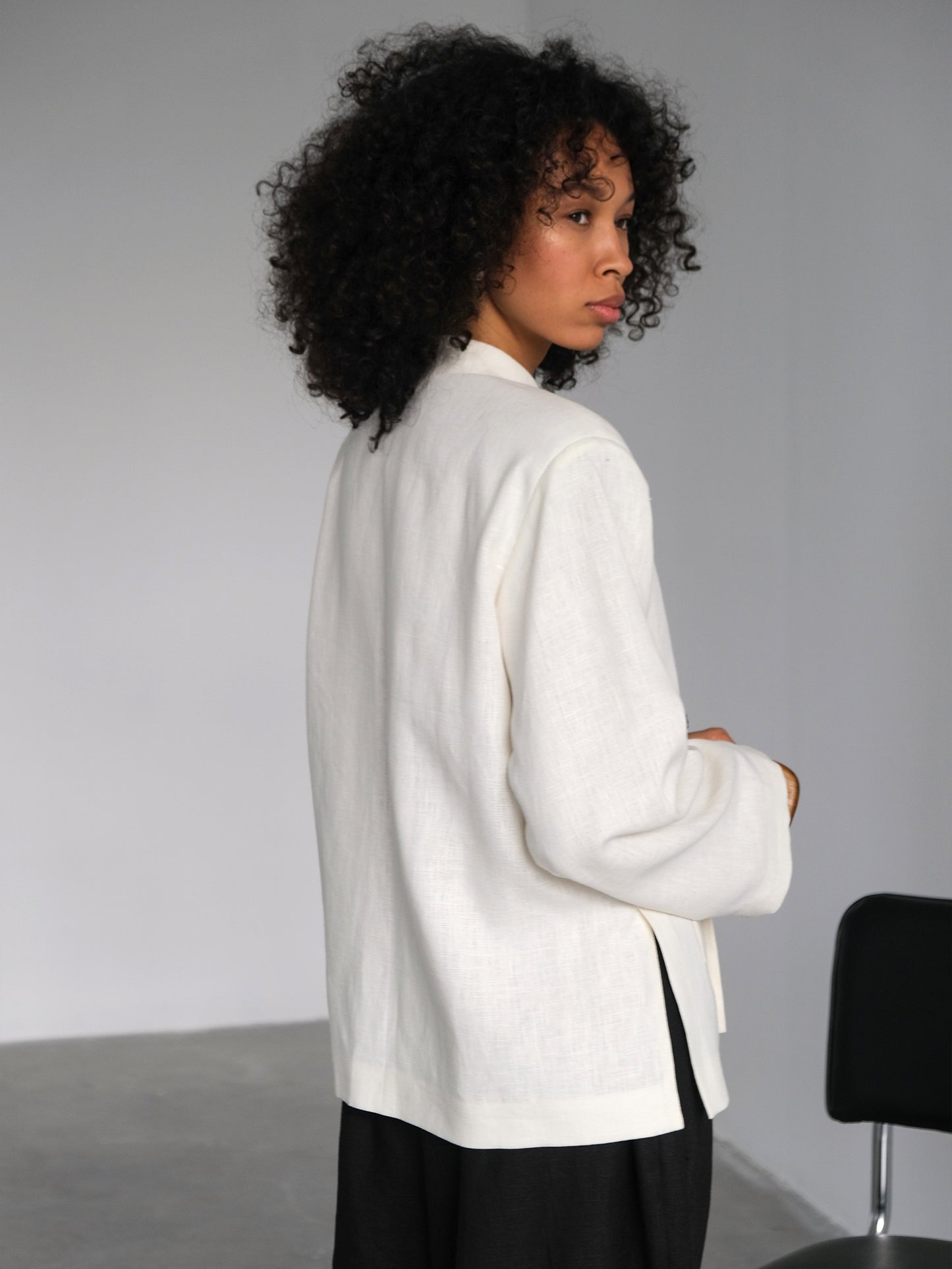 Linen Jacket with Frog Closures, Milk