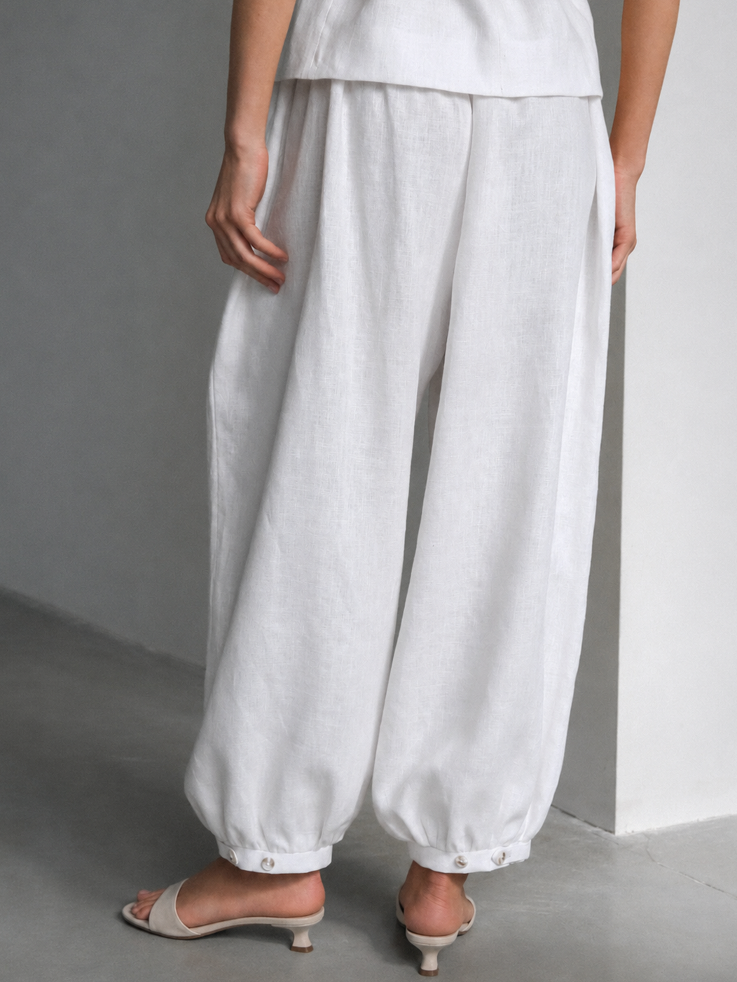 Linen Balloon Pants, White