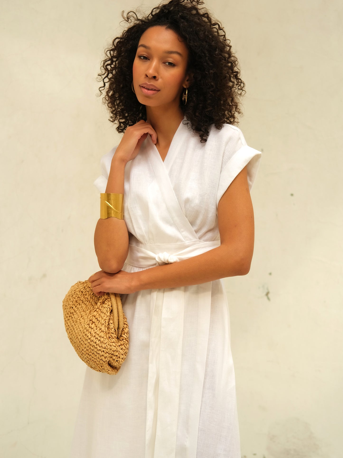 White Linen Wrap Midi Dress for Women Effortless Elegance | CHELIE M White Linen Wrap Midi Dress for Women Effortless Elegance | CHELIE M