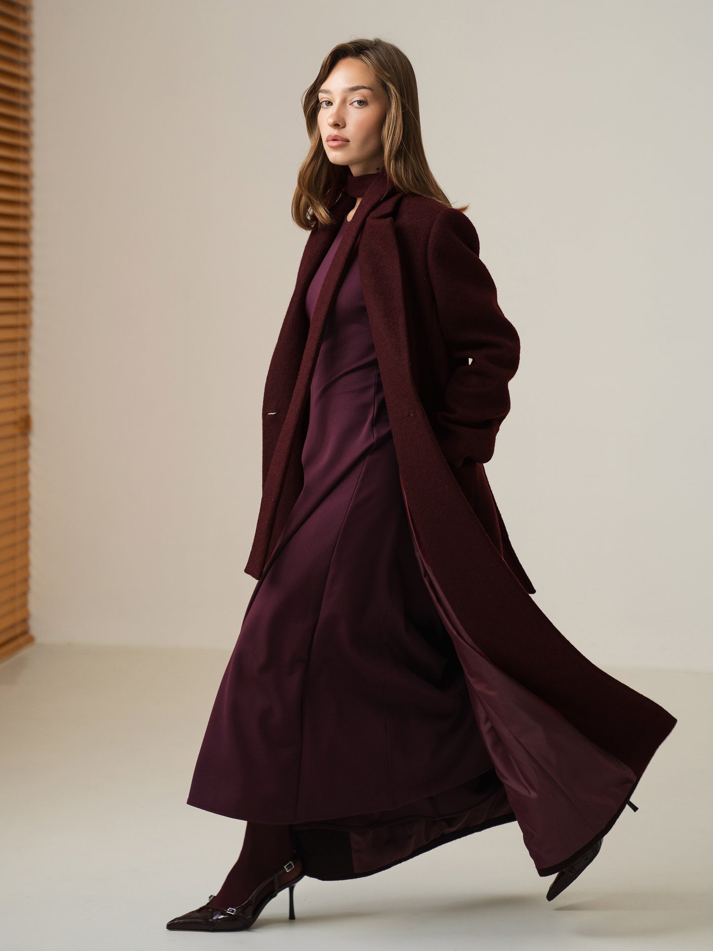 Oversized Wool Coat, Burgundy