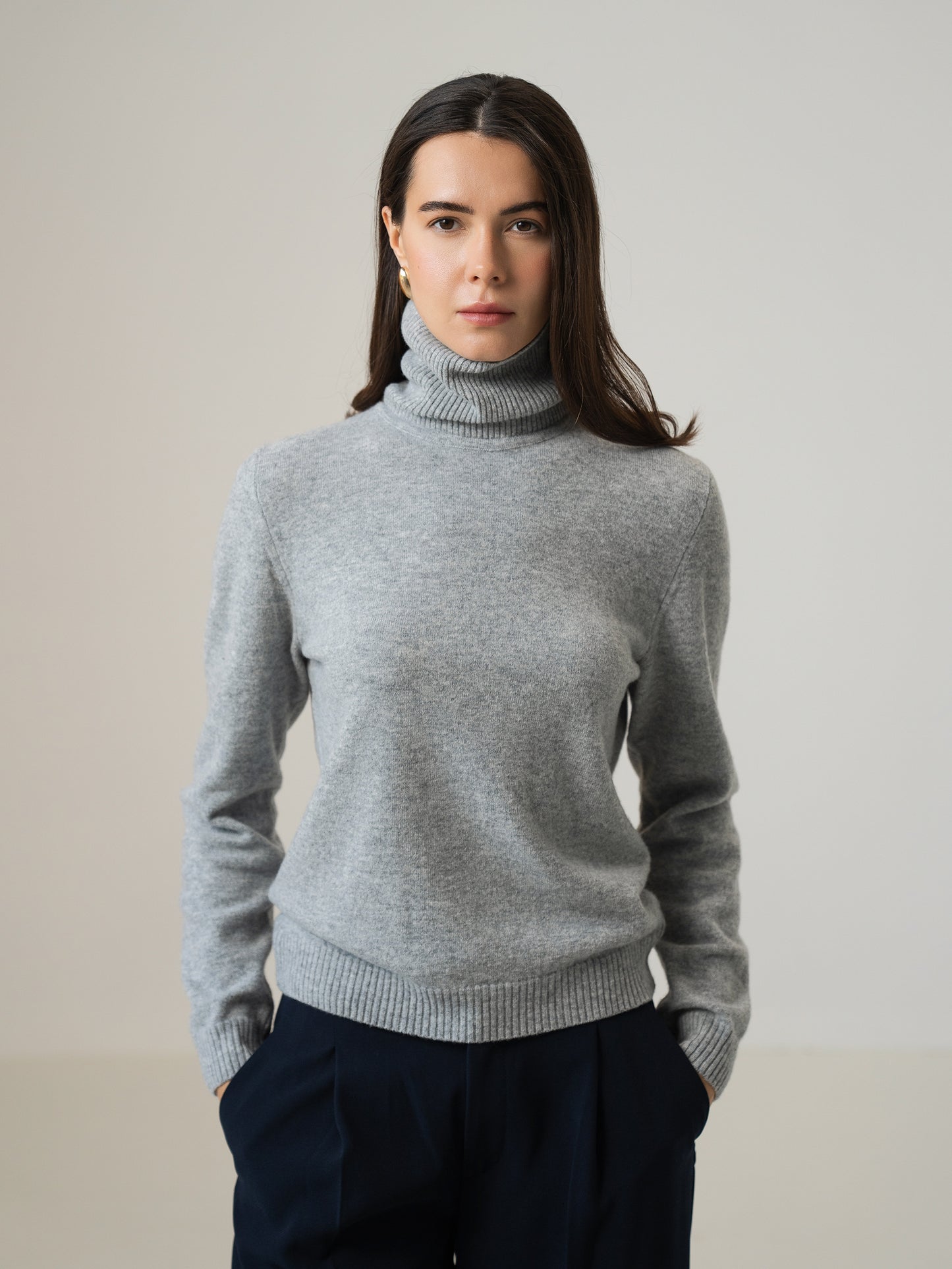 Merino Wool & Cashmere Turtleneck, Grey