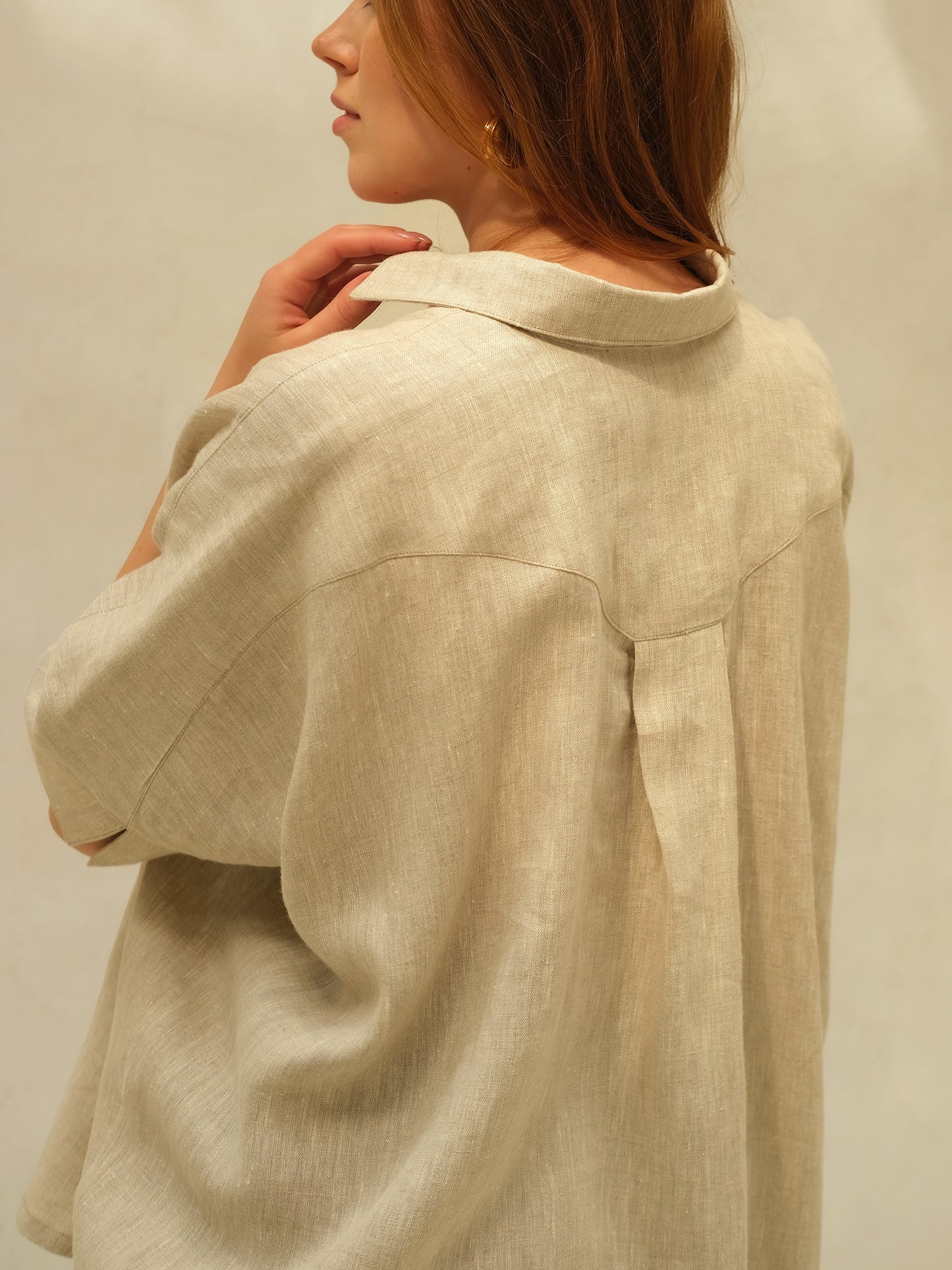 Linen Oversized Shirt, Natural Beige
