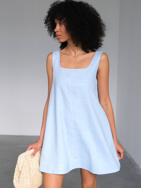 Light Blue Linen Mini Dress – A-Line Summer Dress