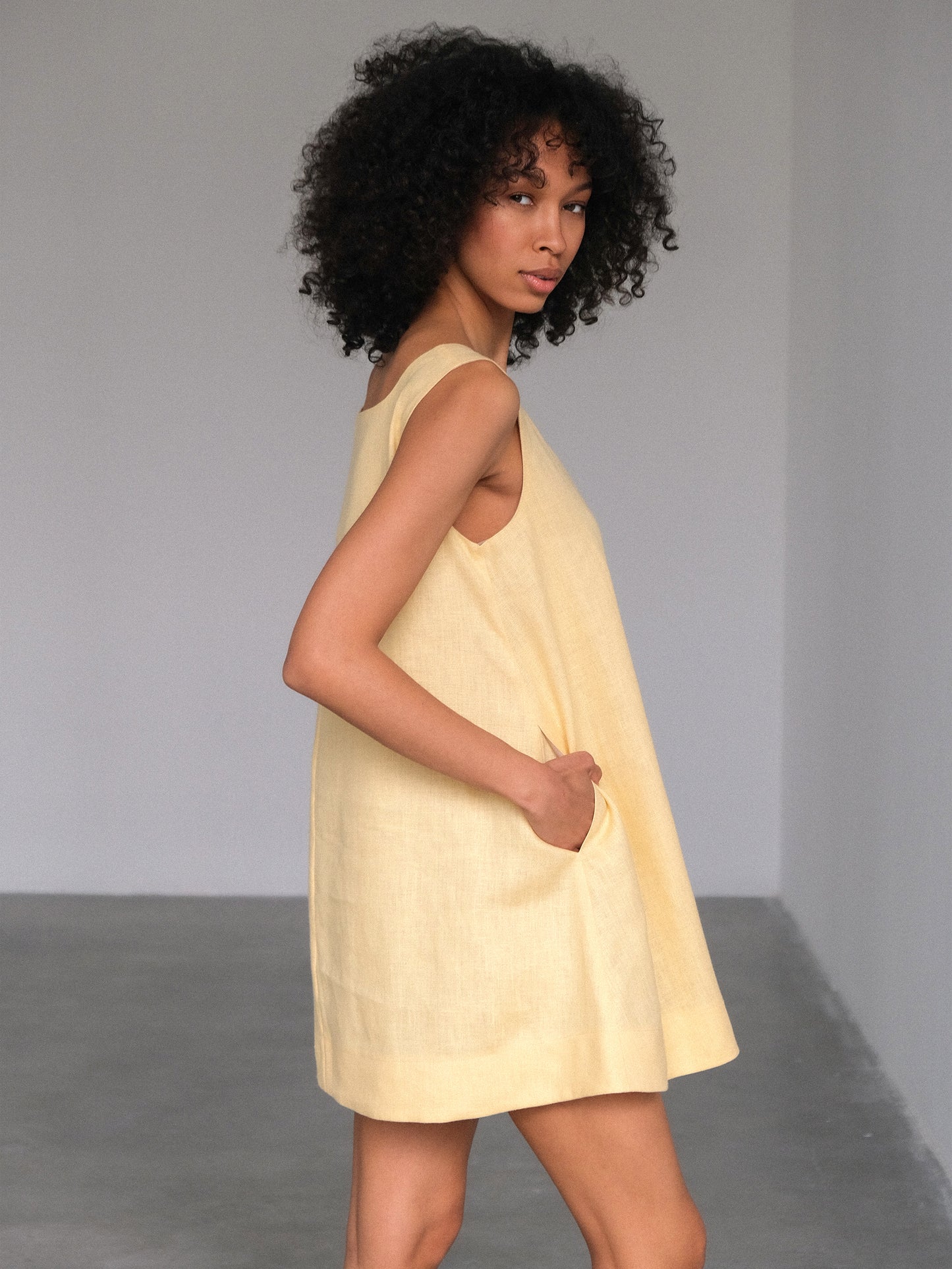 Linen Mini Dress, Yellow