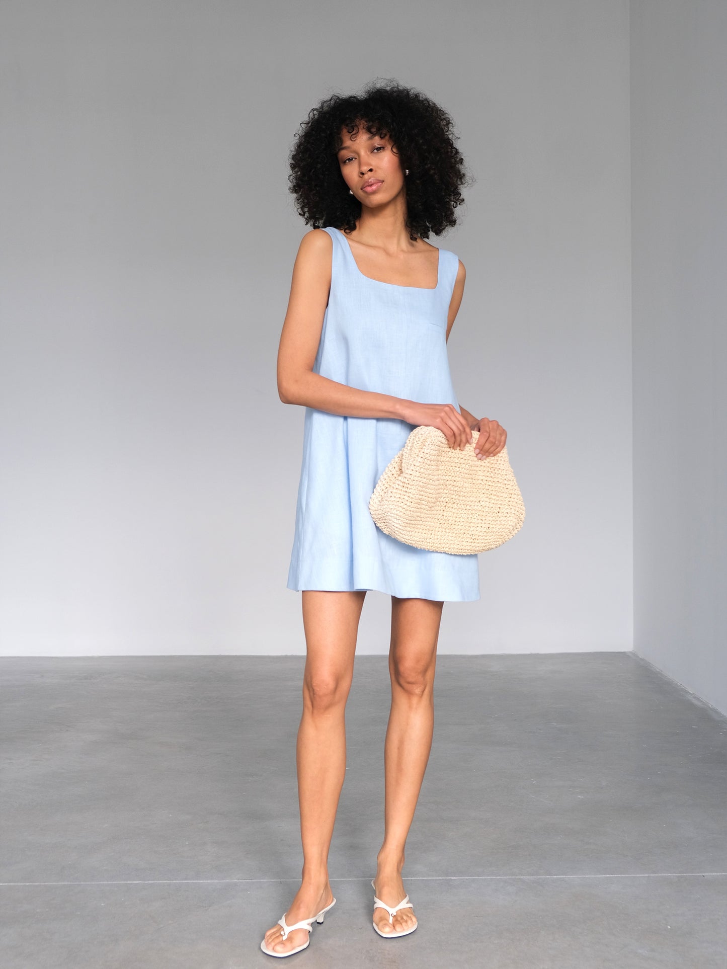 light blue linen dress Midi Length Wrap Dress, XL / Gray Light Blue Linen Mini Dress