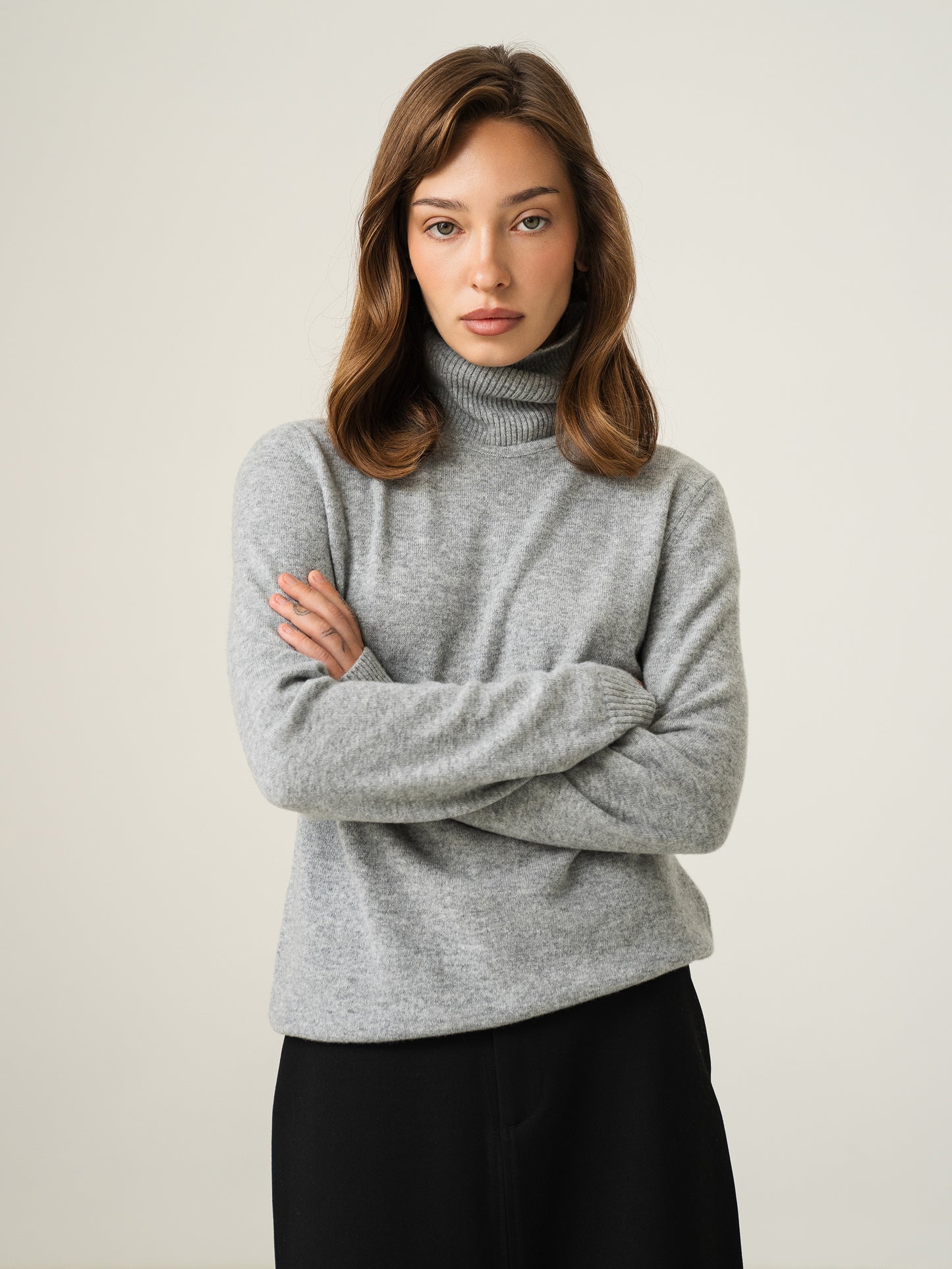 Merino Wool & Cashmere Turtleneck, Grey