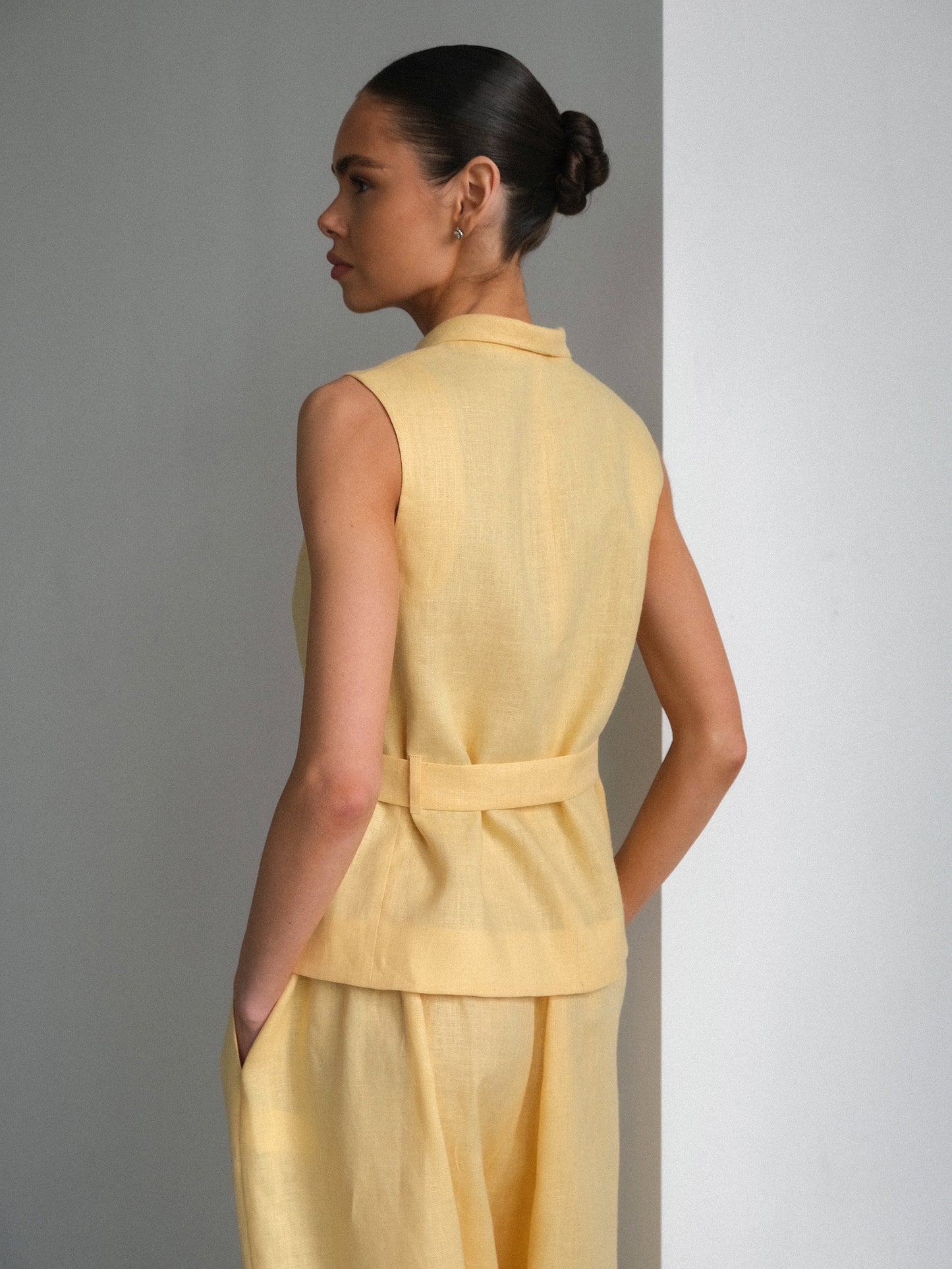 Linen Waistcoat with Shawl Collar, Yellow