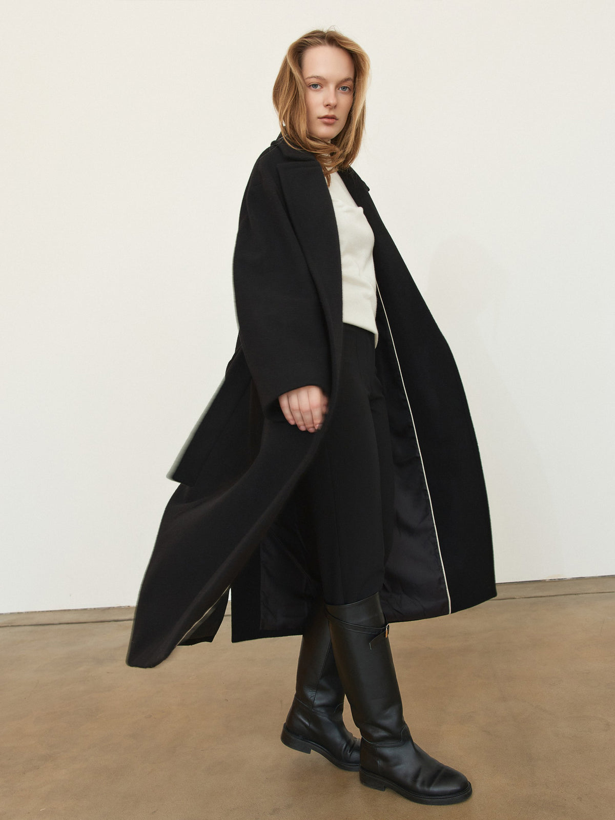 CHÉLIE black oversized wool wrap coat with belt