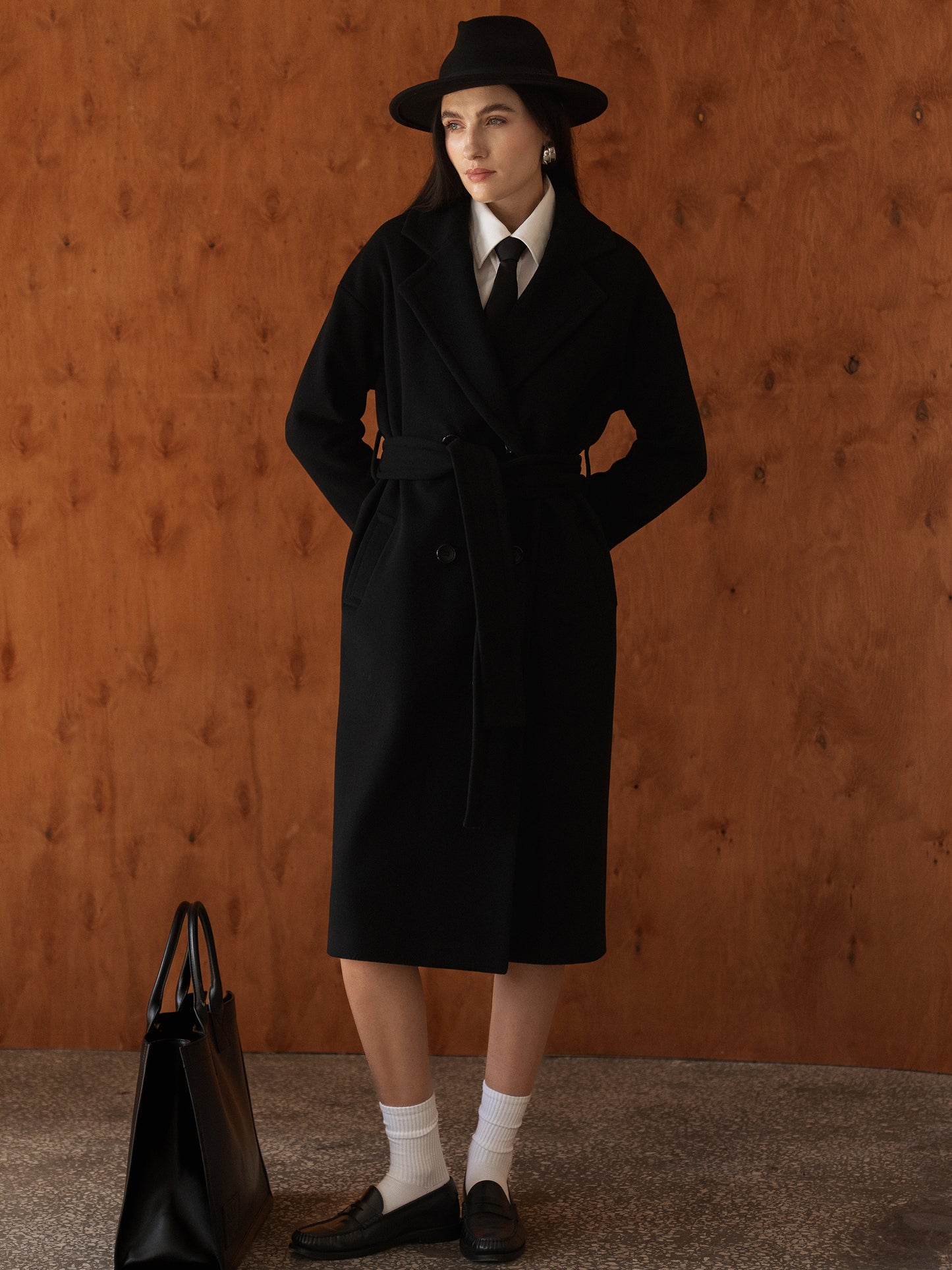 Black Wool Coat with Belt 6