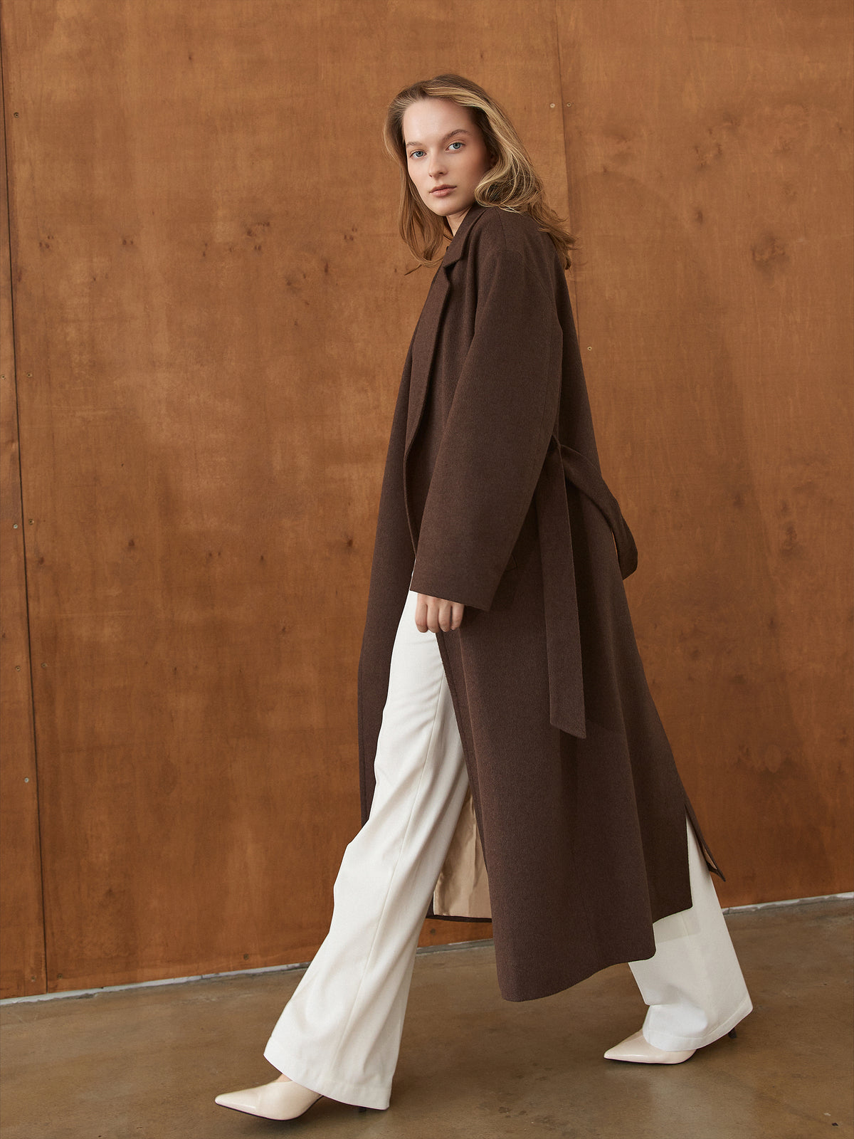 CHÉLIE chocolate brown oversized wool wrap coat