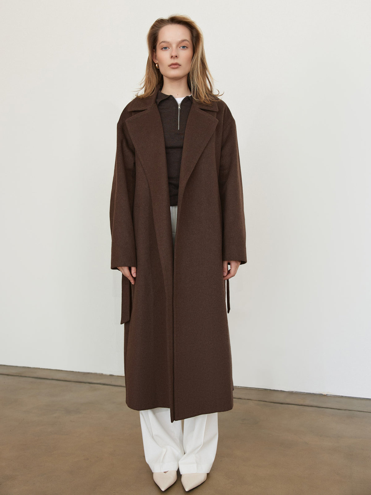 CHÉLIE chocolate brown oversized wool wrap coat