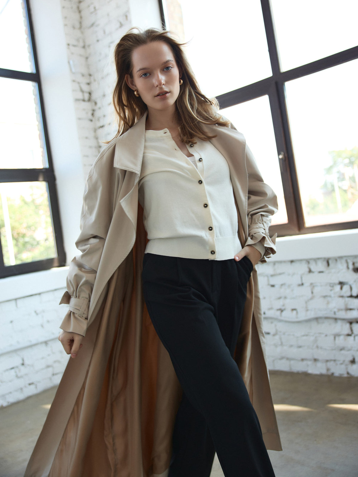 CHÉLIE long milk oversized trench coat