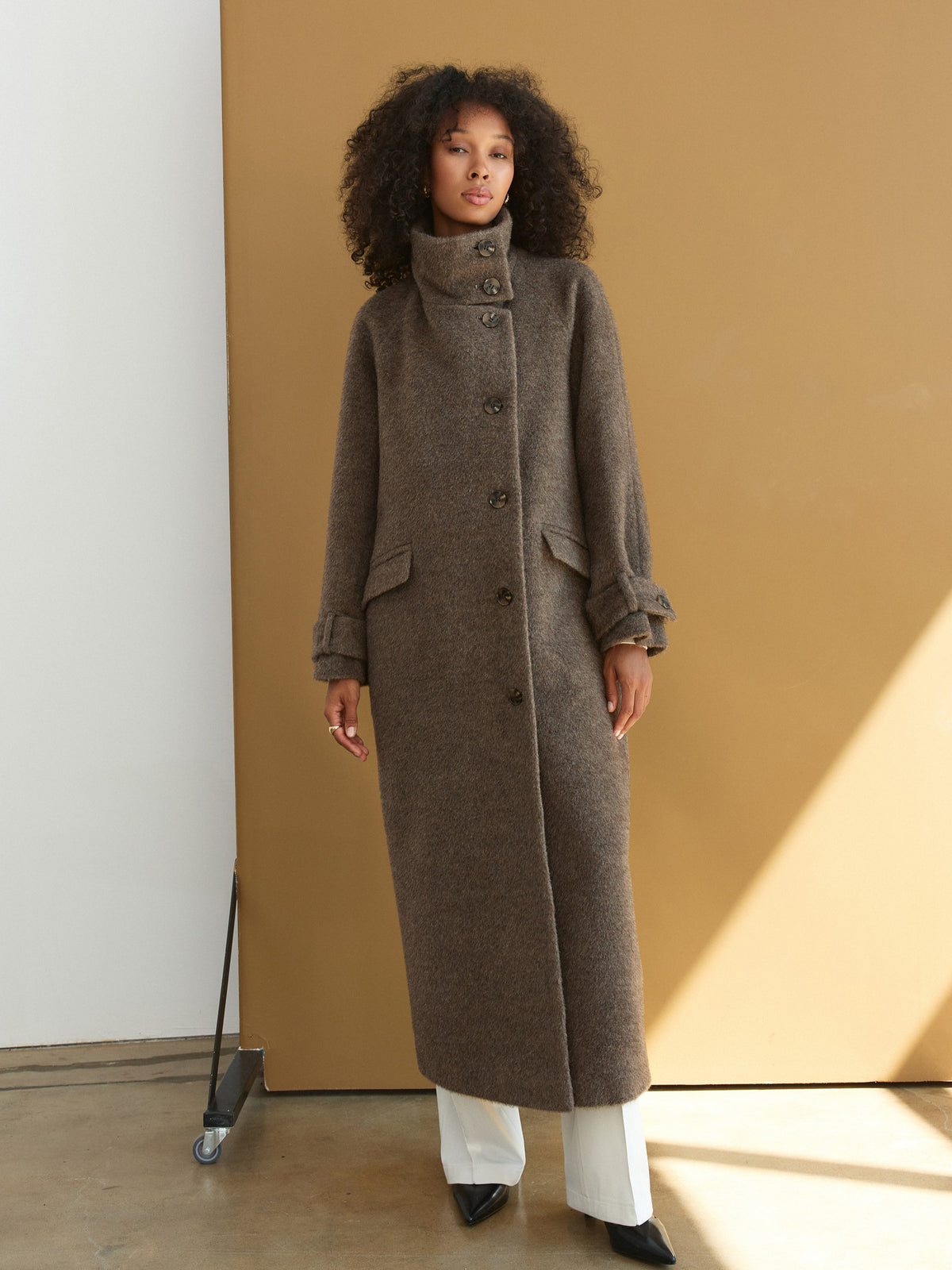 CHÉLIE mocha mohair-wool coat with high collar